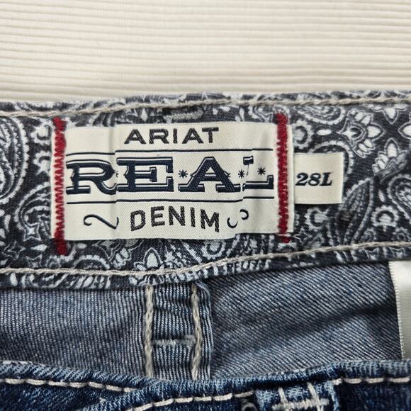Ariat R.E.A.L Mid Rise Stretch Icon Stackable Straight Leg Jean in Ocean Size 28 - Picture 4 of 10